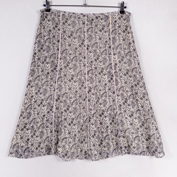 Jones Wear Skirt Sz 14 Black Ivory Floral Print A Line Crochet Lace Trim Lined - Picture 1 of 8